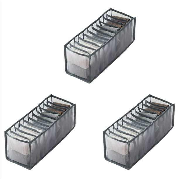 3X Organizador de Ropa Interior, Sujetador, , Organizador de Ropa con Cajón Plegable Lavable (Gris-11 Rejillas)