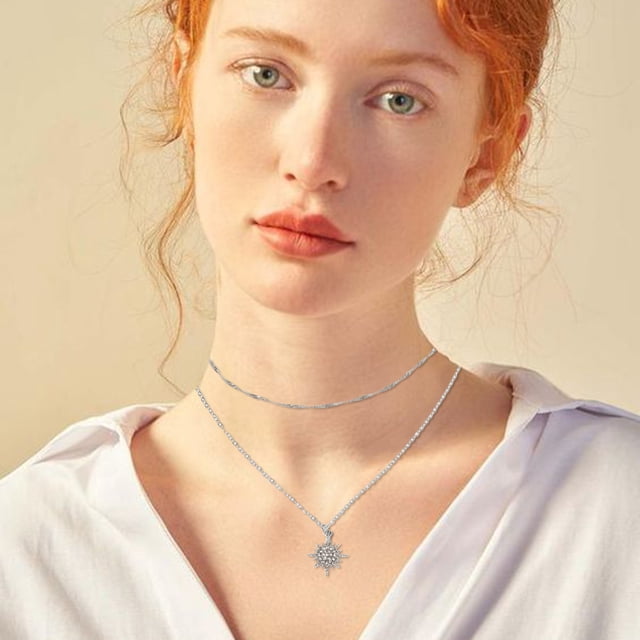 Fiudx Collar de Diamantes, Impresionante Colgante de Girasol, Elegante Joya de Plata, Perfecto para Regalar En Ocasiones Especiales, Accesorio Moderno para Mujer, Viene En Una Hermosa Caja de Regalo.