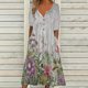 thumbnail image 2 of Moda mujer verano estampado casual cuello pico botón manga corta vacaciones bolsillos vestido Fridja  bnh6919, 2 of 5