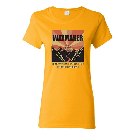 WAYMAKER Miracle Worker Promise Keeper Inspirational/Christian Womens Graphic T-Shirt, Gold, Small