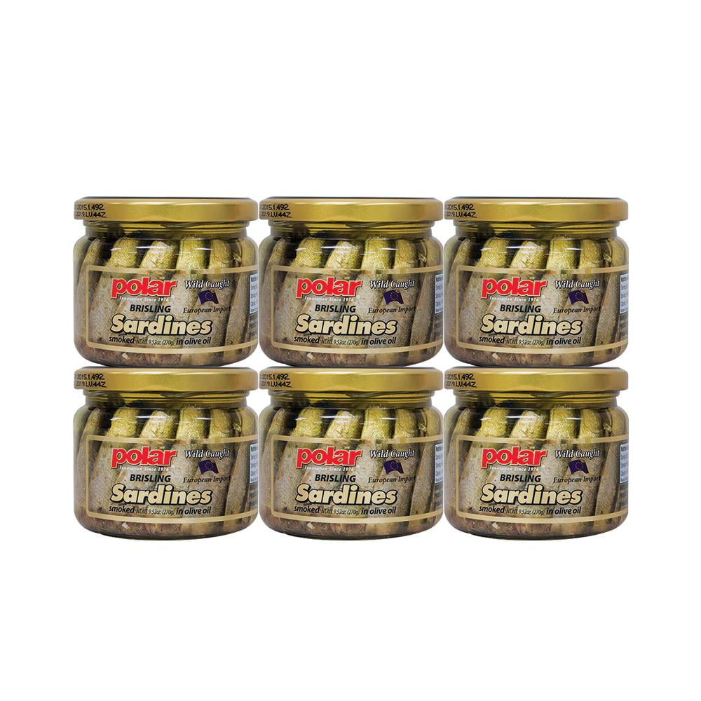 MW Polar Brisling Sardines Smoked in Olive Oil in Glass Jar 9.5 oz (Pack of 6)