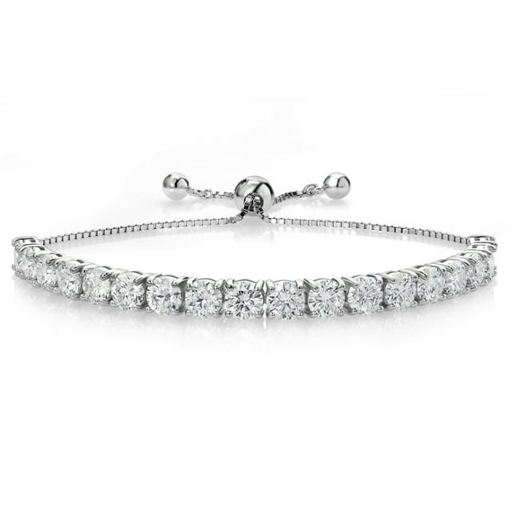Gem Stone King 9.00 Cttw 925 Sterling Silver White Moissanite Tennis Bracelet for Women | Round 5MM | Fully Adjustable up to 10 inch