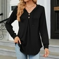 thumbnail image 3 of Women V Neck Long Sleeve Hoodies Autumn Winter Stylish Casual Loose Pure Color Drawstring Women Long Sleeve Pullover Tops Black XXL, 3 of 6