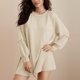 thumbnail image 5 of Vestido Mujer Casual Corto Color Sólido Cuello Redondo Traje Diario Básico Kuymtek  Beige T L para Mujer, 5 of 6