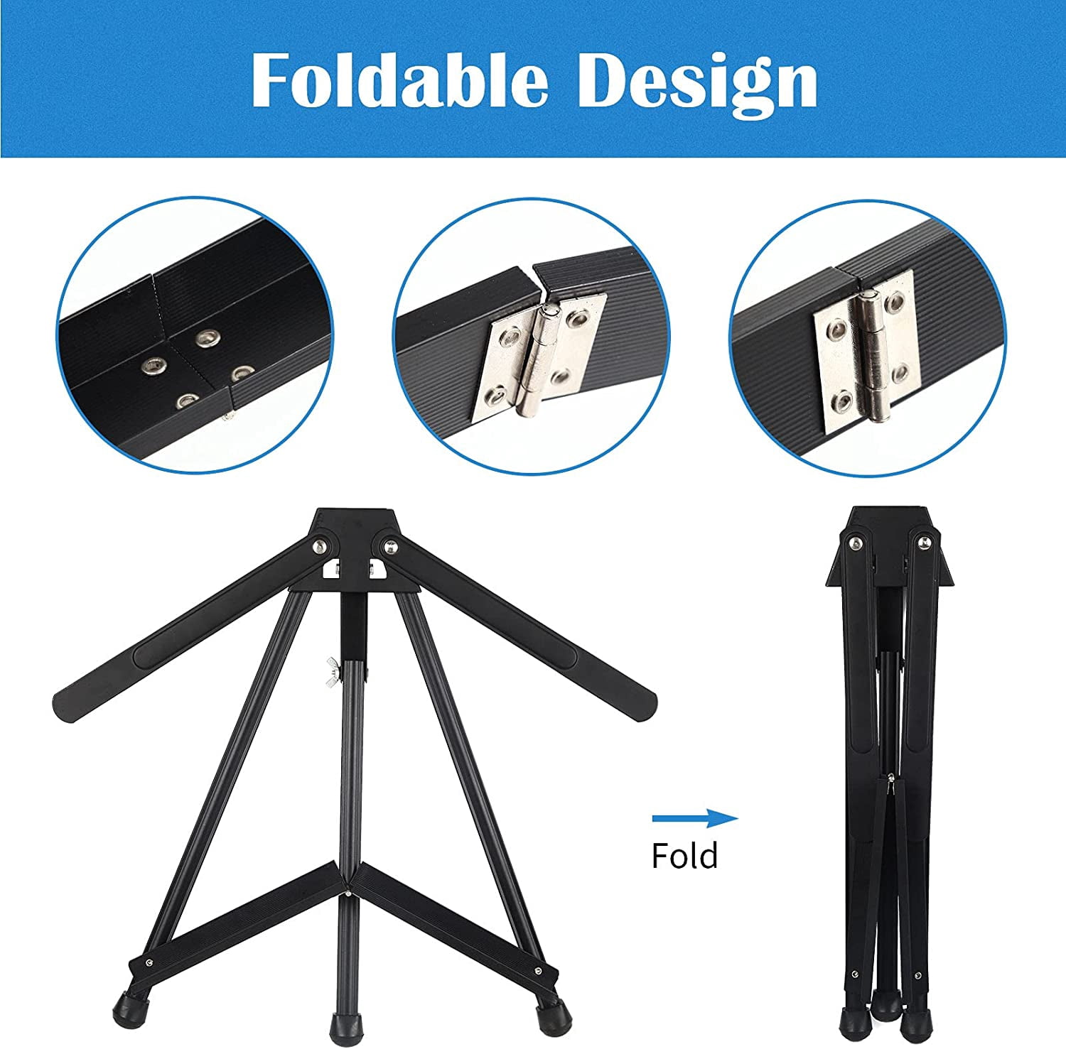 Aluminum 15" to 21" Tabletop Easel Display, Black Tripod with Rubber Feet, Holds Canvas, Paintings, Books, Photos, Signs