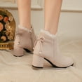 thumbnail image 3 of Winter Chelsea Boots Women Elegant Lace Pointed Toe Suede Block Heel Zip up Dress Ankle Boots with Sweet Bowtie Beige Size 5, 3 of 6