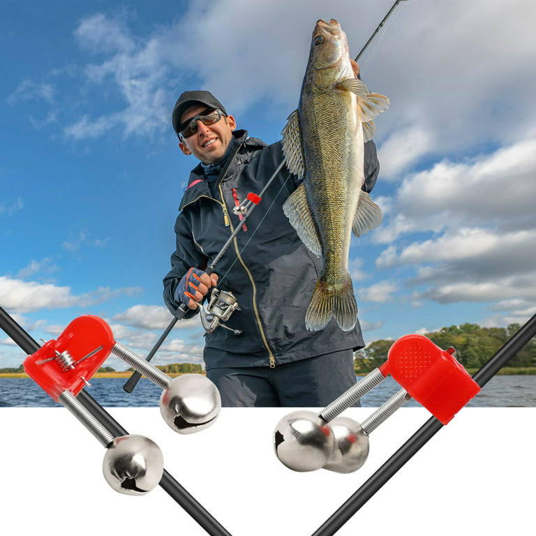 Unique Bargains 20 Pcs Fishing Rod Alarm Dual Fishing Bite Alert Bells Red  Silver Tone