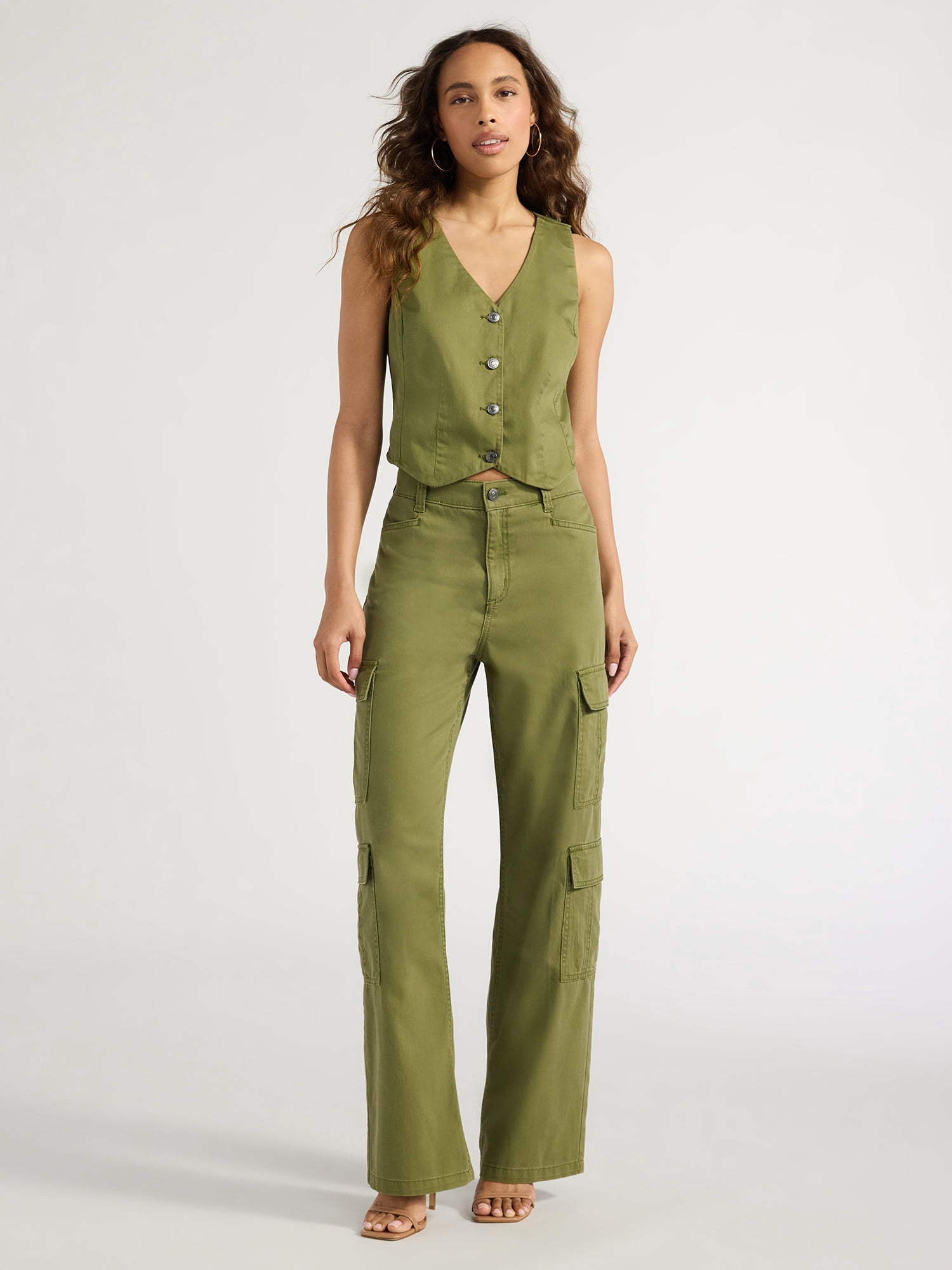 Sofia Jeans Women's Relaxed Straight Super High Rise Cargo Pants, 32.5" Inseam, Sizes 0-20