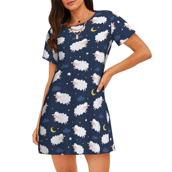 Cotton Nightgowns for Women - Cute Sheep 1 Sleep Shirts for Women's Nightgowns & Sleepshirts, Soft Cotton Pajama Dress Shirts for Women, House Dress Sleepwear for Women