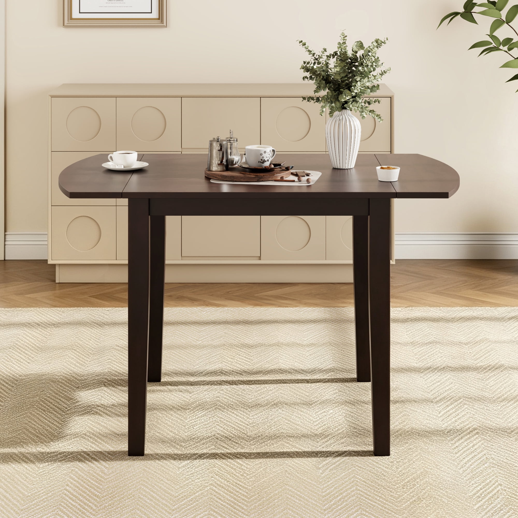 Euroco 29.5"-47.3" Extendable Dining Table for 2-4 People, Farmhouse Wooden Kitchen Table with Drop Leaf for Dining Room,Space Saving,Dark Brown