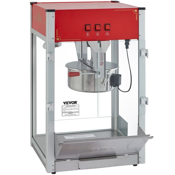 Red 12 Oz Popcorn Popper Machine - 1440W Countertop Popcorn Maker, Makes 80 Cups