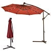 Costway 10' Hanging Solar LED Umbrella Patio Sun Shade Offset Market W/ Base Burgundy