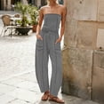 thumbnail image 4 of Womens Casual Strapless Jumpsuits off Shoulder Long Wide Leg Pants Drawstring One Piece Jumpsuit with Pockets Gray, 4 of 9