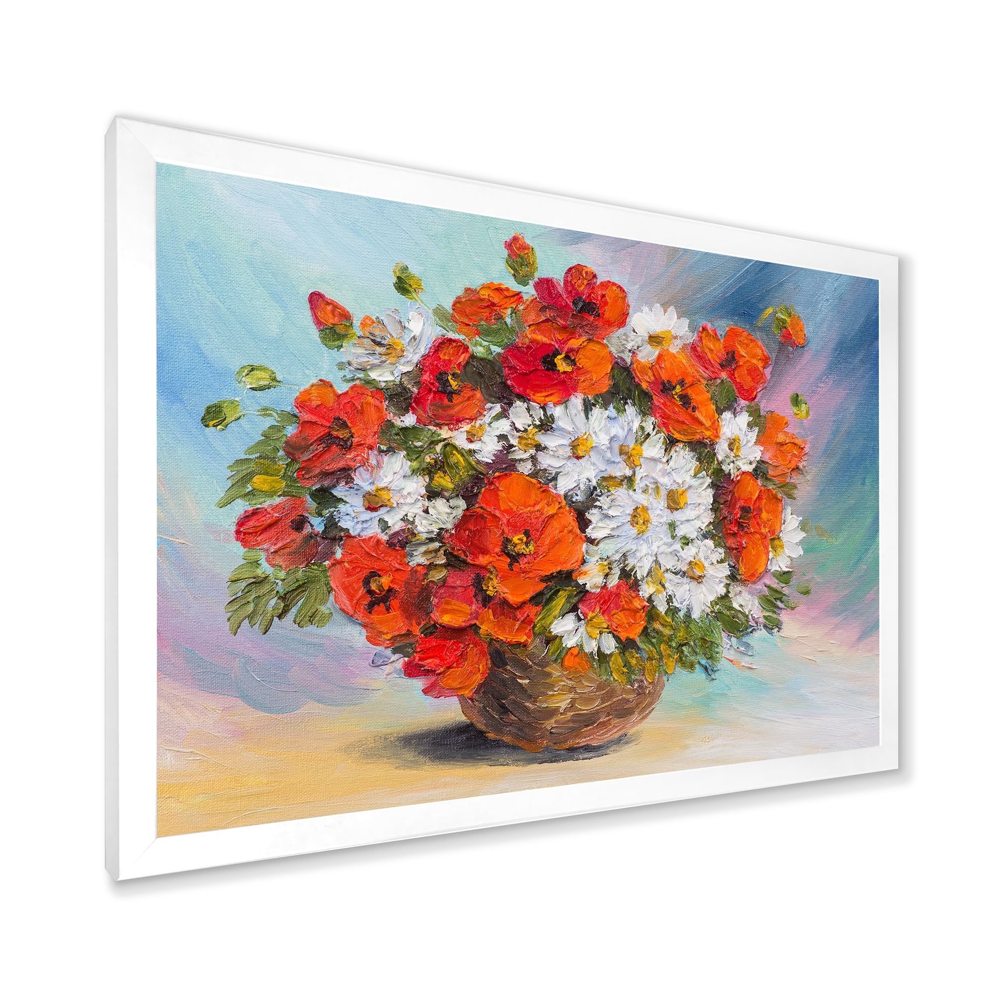 Designart 'Still Life Bouquet Of Daisies and Poppies' Traditional Framed Art Print