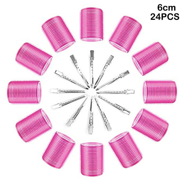 Langgg Rouleau à Cheveux 24X Auto-Adhésif Boucleur Coussin d'Air Coiffure Auto-Adhésif Volume Finition Soignée Commodité Professionnelle 6cm Rouge Rose