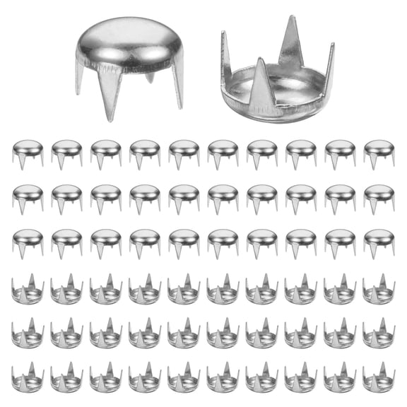 Uxcell Round Dome Rivets [100pcs] - 7mm Round Dome Studs Metal Claw Beads Nailhead Rivets Spike Studs for Leather Craft & Hat & Clothes - [Silver]