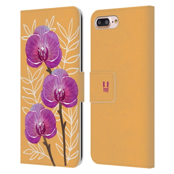 Head Case Designs Watercolour Flowers 2 Orchids Leather Book Wallet Case Cover Compatible with Apple iPhone 7 Plus / iPhone 8 Plus