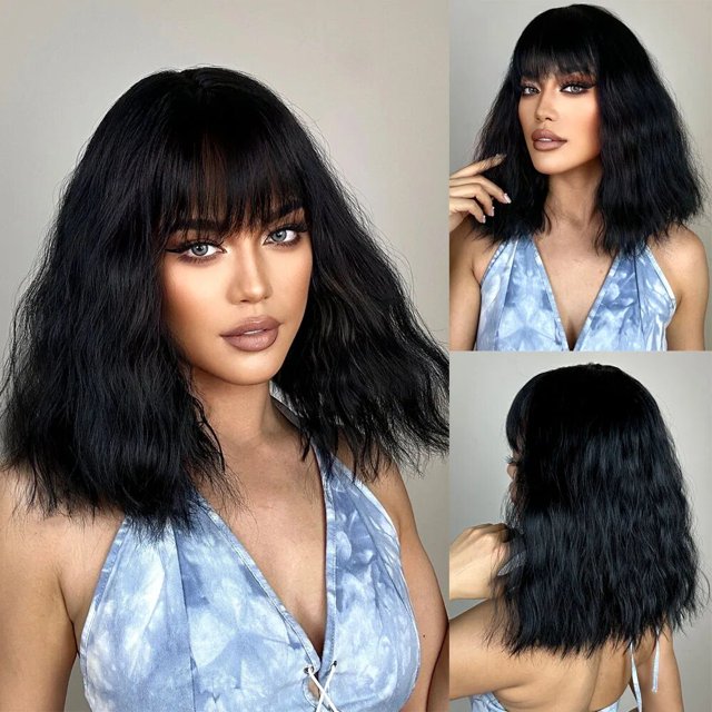 Pelucas sintéticas rizadas cortas para mujer, parte media, Ombre, negro, marrón, Rubio, resaltado, resistente al calor, cabello de Cosplay