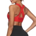 thumbnail image 6 of Bigersell Open Back Sport Bra Lace Strap Vest Women Wear Outside with Underlay French Top BraUnderwear Bra Female Spandex Strappy Sports Bra Women's Plus Bralette Bra, Style 1099, Red L, 6 of 7