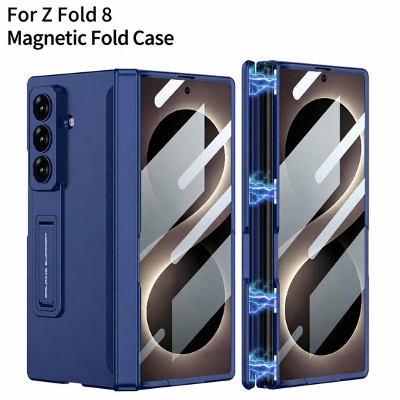 Lunvic for Samsung Galaxy Z Fold8 Ultra Case with Screen Protector, Magnetic Hinge Protection Adjustable Kickstand Hard PC Cover, Dark Blue