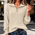thumbnail image 2 of Klisyaur Womens Cable Knit Sweaters Long Sleeve Collared Zip Up Pullover Tops Loose Comfy Casual Warm Fall Winter Sweater, 2 of 6