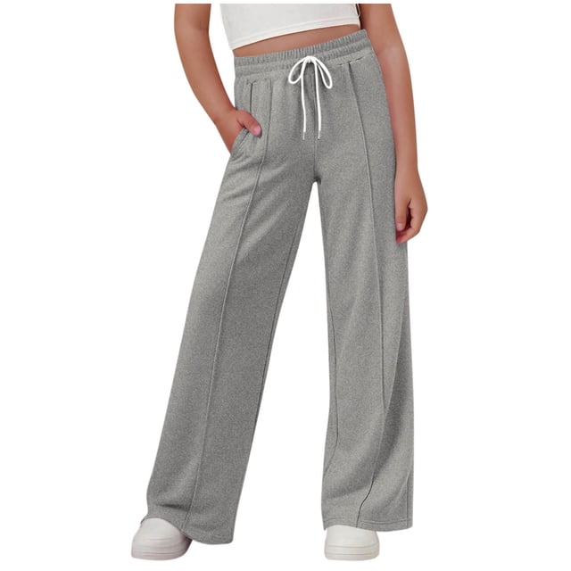 Odeerbi 4-15 Años de Niñas Pantalones de Sudadera de Pierna Ancha Pantalones Deportivos de Verano Pantalones de Cintura Elásticos Pantalones de Pierna Recta de Color Sólido