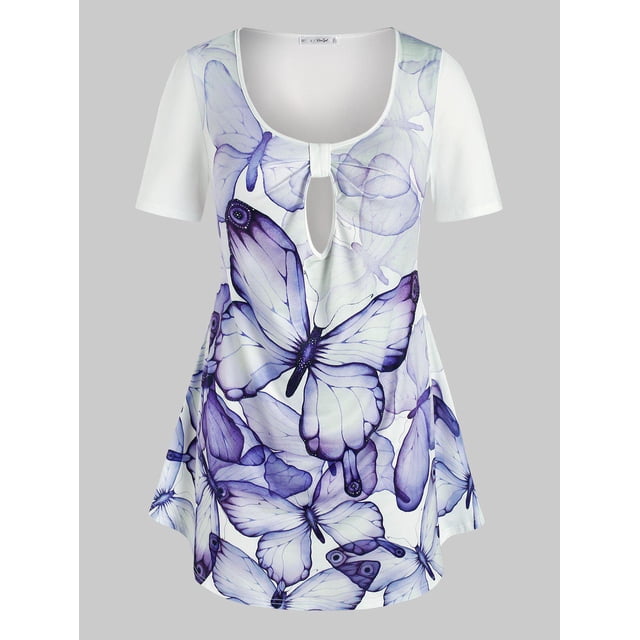 Tamaño de la mariposa de la mariposa de la mariposa Curved HEM camiseta Rosegal Camisetas tallas grandes