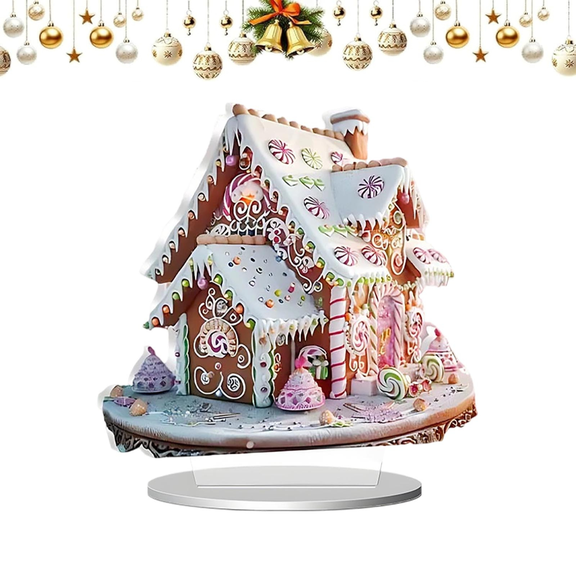 Christmas Gingerbread House Decoration, Modern Cute Creative Tabletop Figurine with Candy & Snow Accents, Collectible Gift for Study Desktop & Indoor