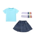 thumbnail image 4 of Girl Summer Outfit 3 Pieces Ruffle Denim Skirt Short Sleeve T-Shirt Tops and Socks Set Kids Clothing Outfits for Age 3-12 Years Old, 4 of 6