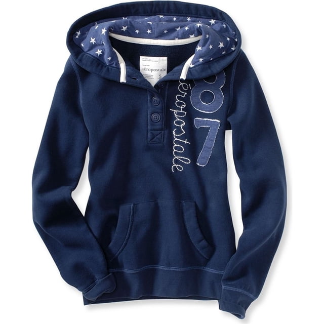 Sudadera con capucha y botones bordados Aeropostale para mujer Azul Extragrande