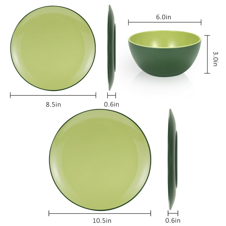 Huta Silesia Poland Avocado Green Enamelware 10 Dinner Plates - 8 Set