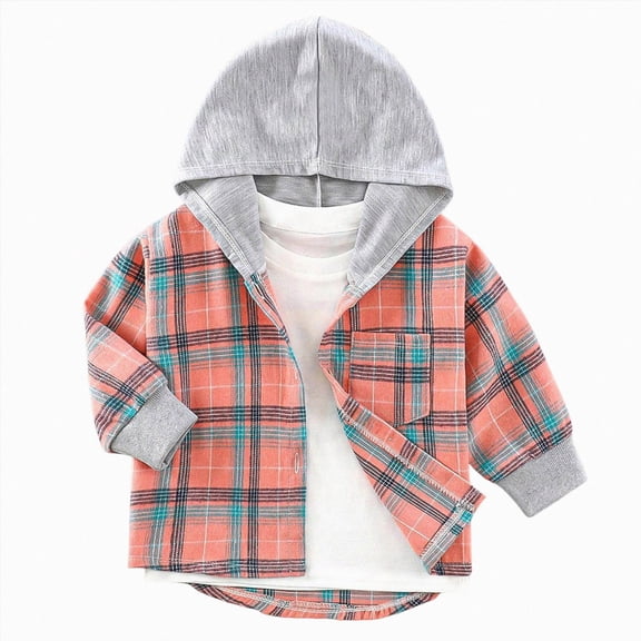 larppty Toddler Kids Boys Girls Flannel Hooded Plaid Shirt Button Baby Red Clothes (Pink,3-4 Years)