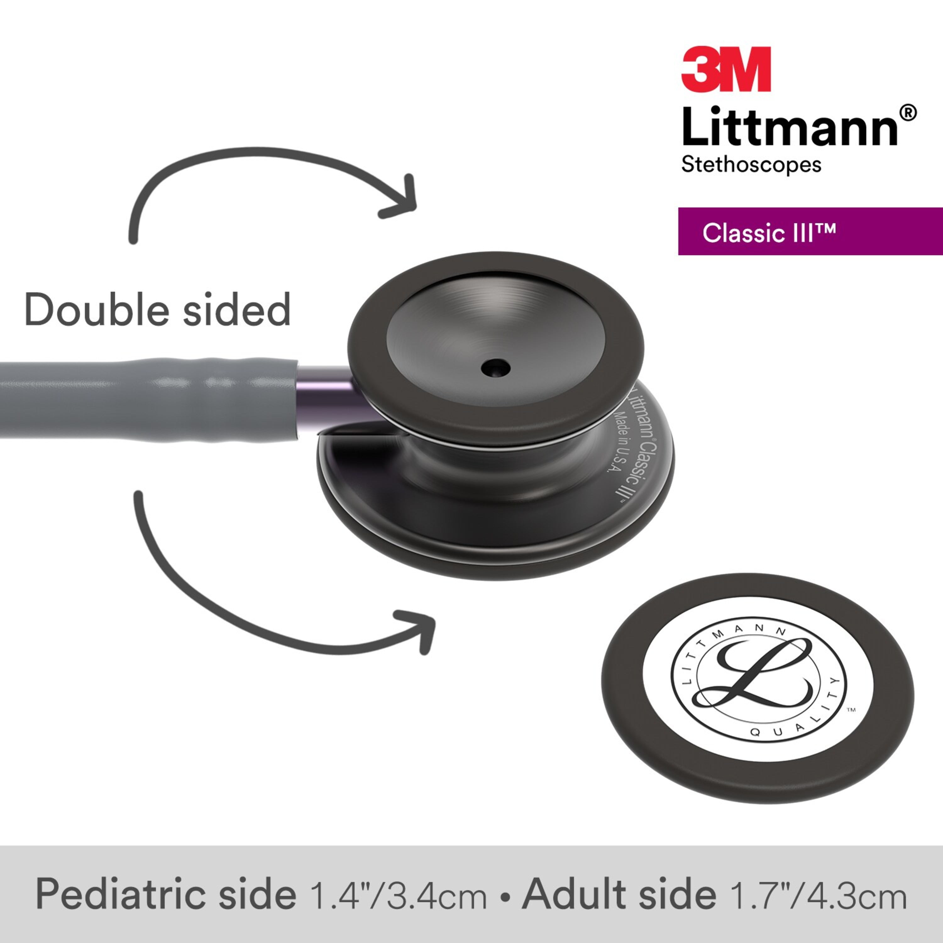 3M Littmann Classic III Monitoring Stethoscope, Stainless Steel Smoke-Finish Chestpiece, 27" Black Tube, Violet Stem and Smoke Headset
