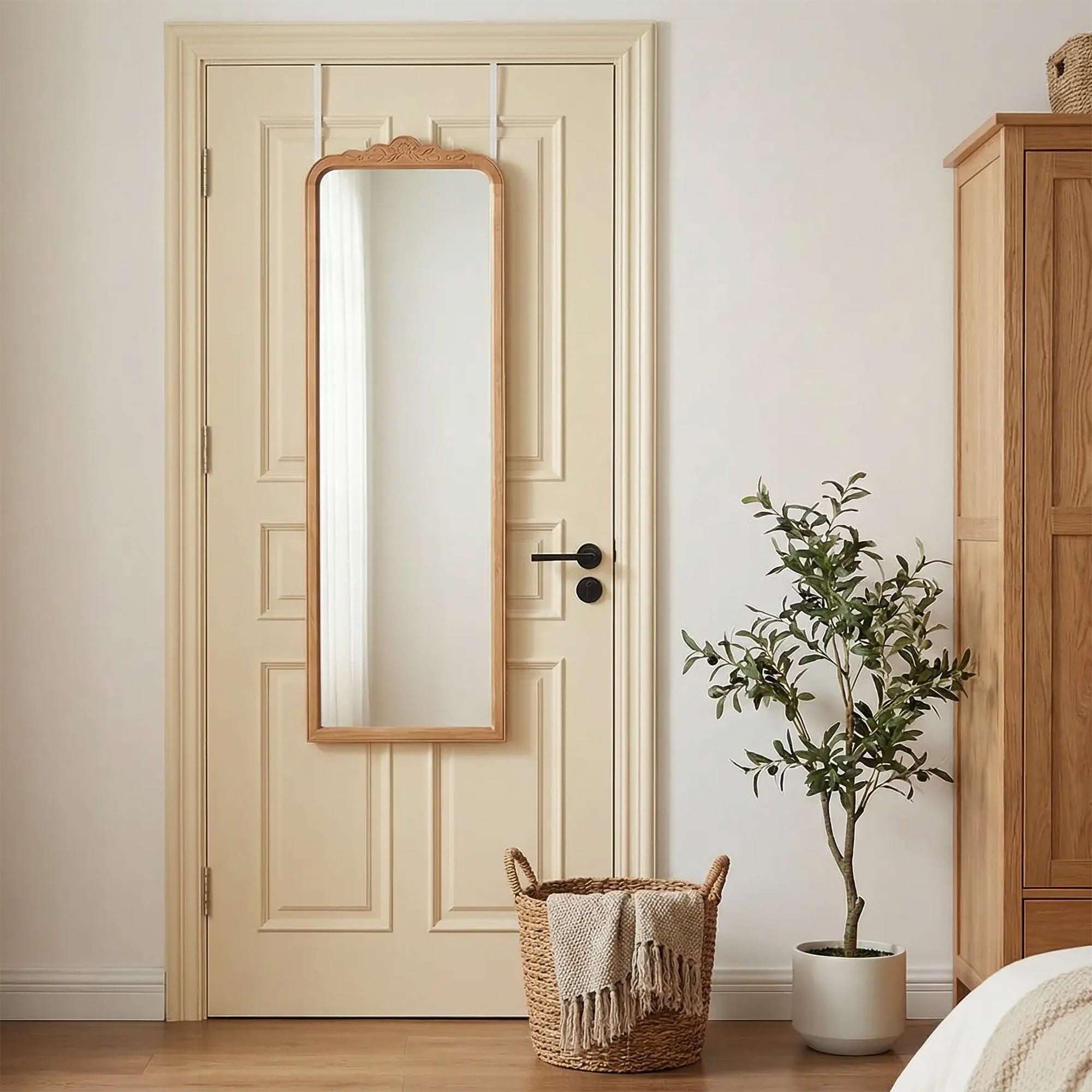 My Texas House Over-the-Door Full-Length Mirror with Floral Carved Wood Frame, 16 x 48 in