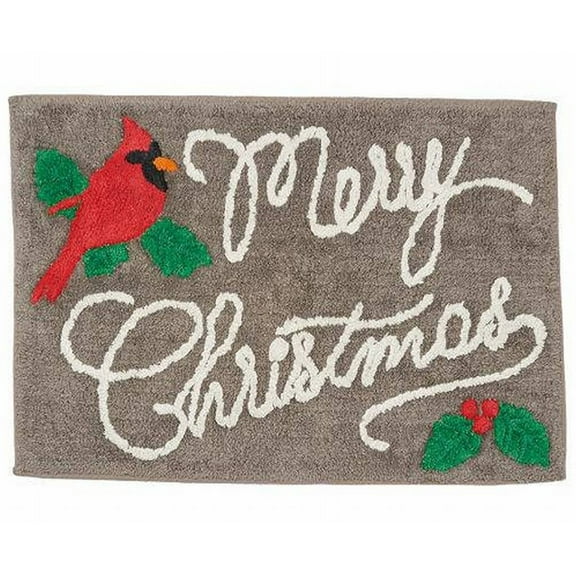 St Nicholas Square Gray Merry Christmas Cardinal Throw Rug Red 20x30 Bath Mat