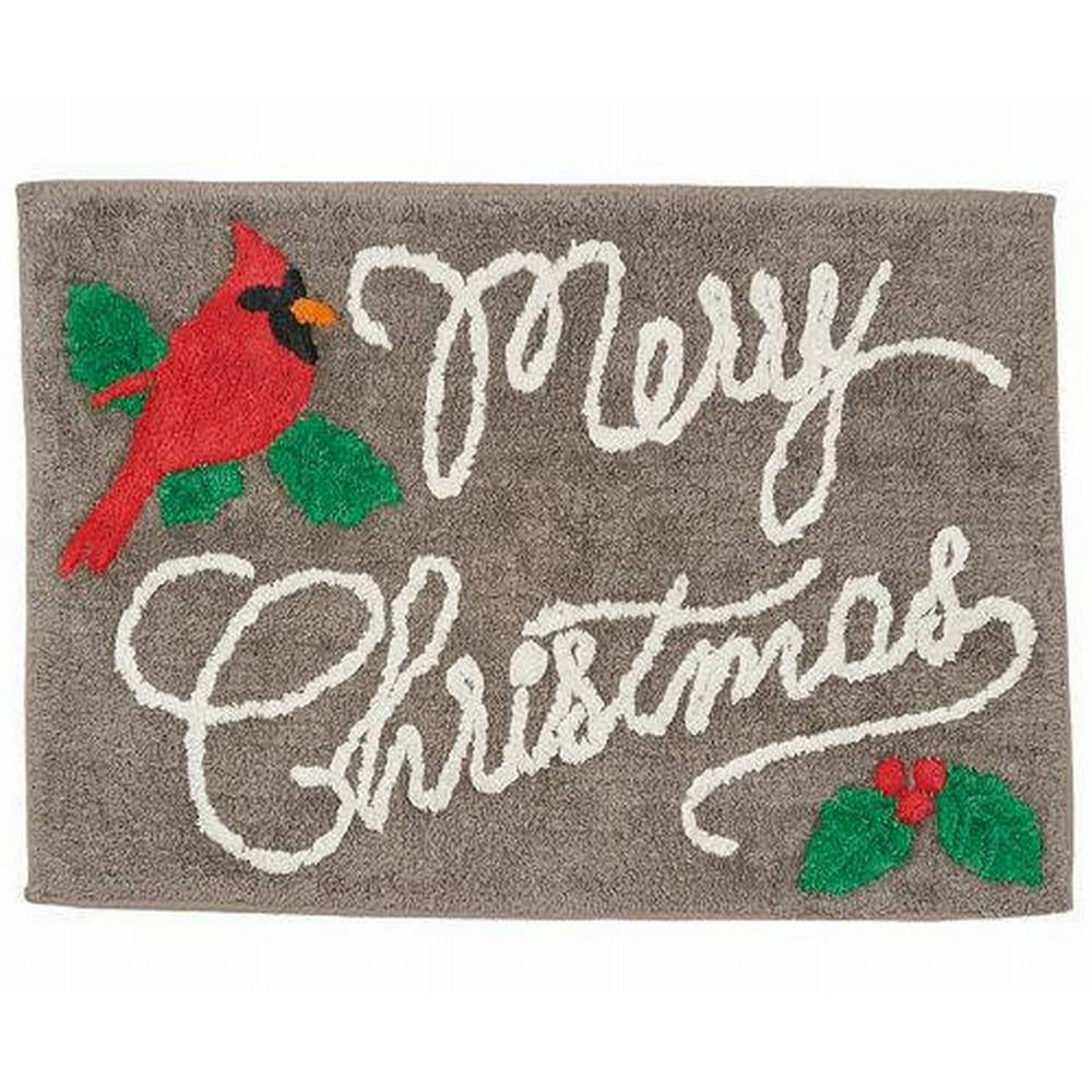 St Nicholas Square Gray Merry Christmas Cardinal Throw Rug Red 20x30 Bath Mat