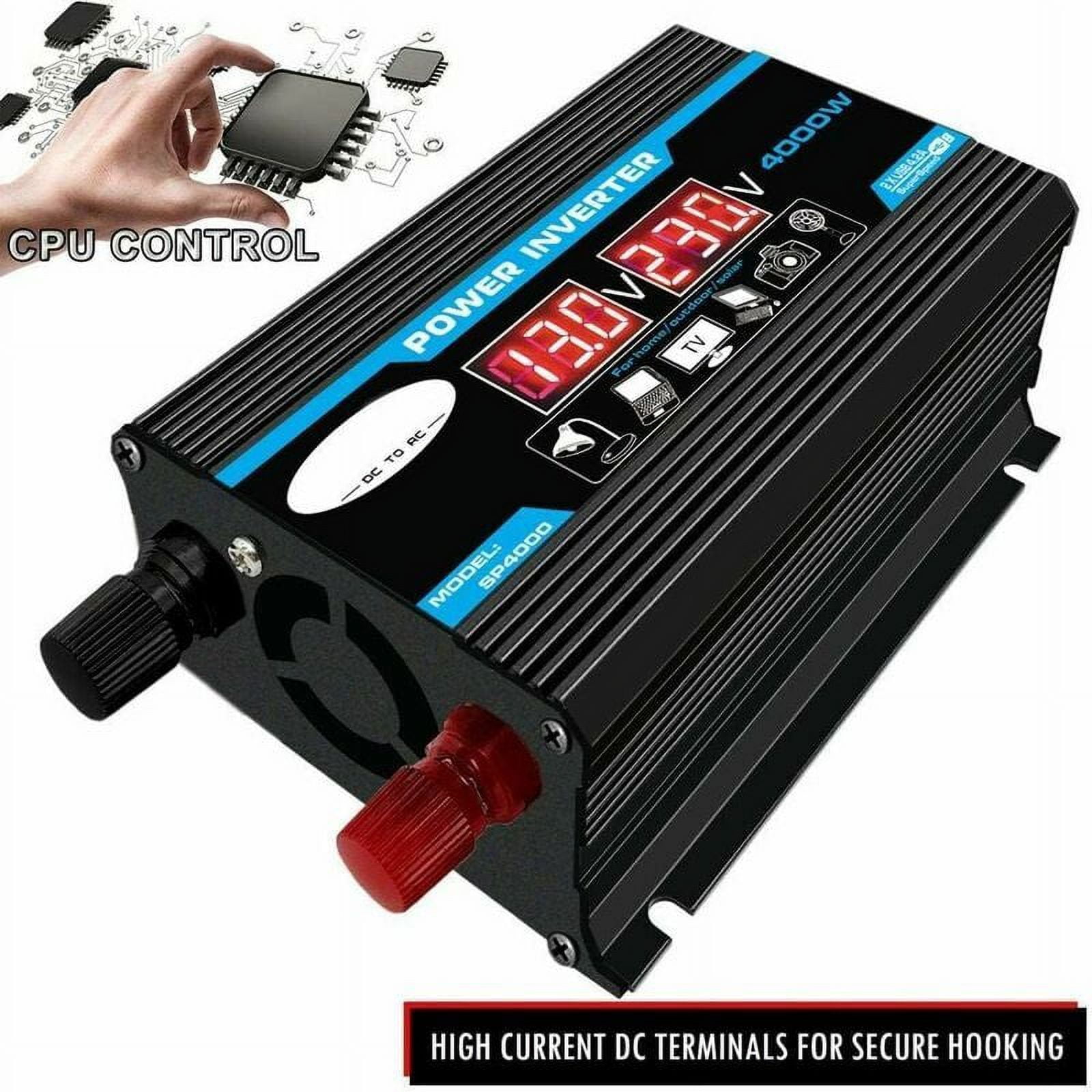 12V to 220V/110V AC Converter for Cars, Dual USB & Modified Transformer Powerful 4000W Pure Sine Wave Inverter