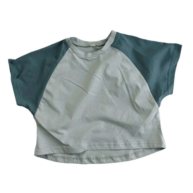 Sunnyoo T-Shirt à Blocs de Couleur pour Petits Garçons, Manches Courtes, Col Ras du Cou, Bleu