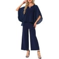 thumbnail image 2 of INSPIRE CHIC Women's 2 Pieces Sets Elegant Chiffon Sleeve Top Wide Legs Pants 2XL Dark Blue, 2 of 6