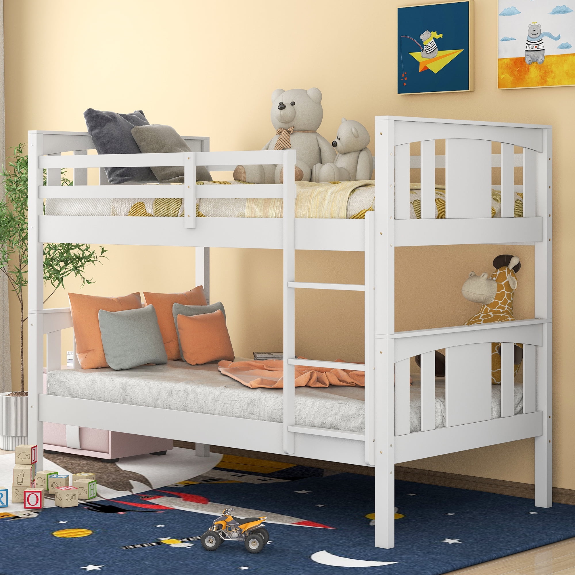 Wood Bunk Bed Twin Over For, Twin Bed Rail No Box Spring
