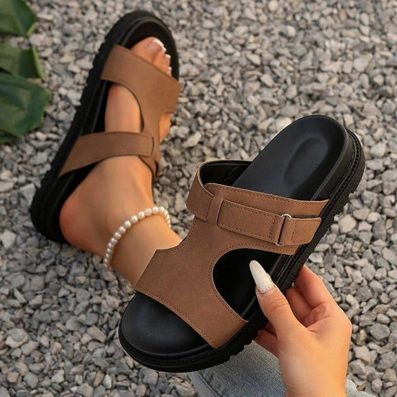 Bxsruta Adjustable Buckle Sandals with Thick Sole, Summer Casual Beach Slippers for Women, Outdoor Footwear