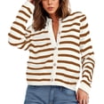 thumbnail image 3 of Idoravan cardigan sweaters for women 50% off Clear Women's Casual Striped Loose Cardigan Long Sleeved Round Neck Sweater Jacket Khaki L, 3 of 8