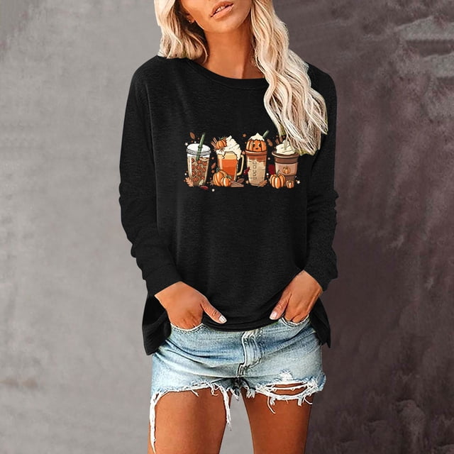Halloween TIMIFIS Mode Automnale pour Femmes Hauts Décontractés pour Femmes, Hauts à Manches 3/4 pour Femmes T-Shirts Mignons à Imprimé Papillon Décontractés Amples Légers Henley Hauts pour Femmes
