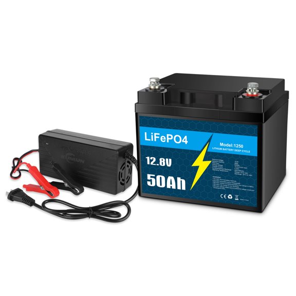 12V 50Ah LiFePO4 Lithium Battery with 20A Charger, Deep Cycle, for Trolling Motor