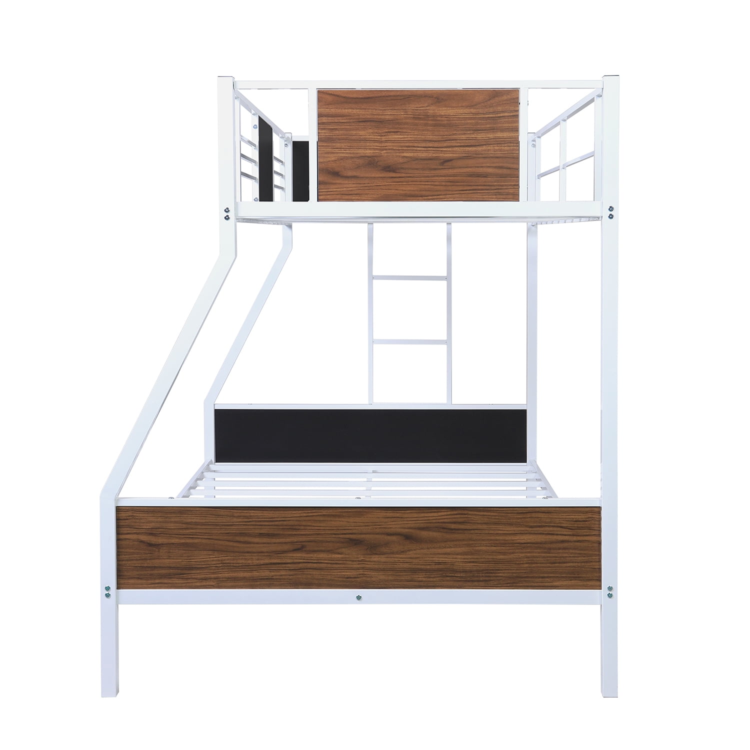Kepooman Twin-over-Full Modern Steel Bunk Bed with Guardrail & Ladder for Bedroom, 77.2" x 54.7" x 66.5", White Kepooman Twin-over-Full Modern Steel Bunk Bed with Guardrail & Ladder for Bedroom, 77.2" x 54.7" x 66.5", White