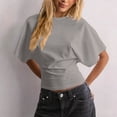 thumbnail image 2 of T Shirts for Women Summer Short Sleeve Tops Round Neck Causal Fashion Basic Fitted Tee by Yigetop Grey XS, 2 of 5