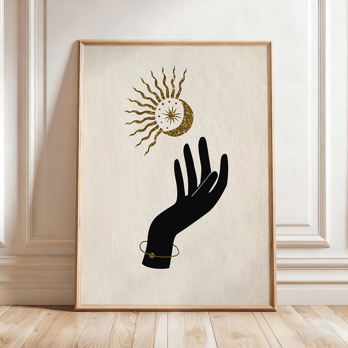 Celestial Hand Wall Art Print With Sun Moon And Neutral Mystical Boho Decor Unframed Paper Print
