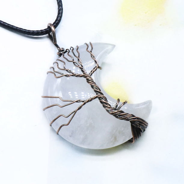 Colgante envuelto en luna de piedra de aventurina verde amatista Collar de cordón de cuero de ópalo de cristal rosa blanco Wmkox8yii fajkfhkj157