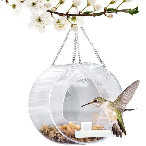 Round Acrylic Hanging Bird Feeder Bowl Transparent Food Cage for Small Birds Indoor Outdoor Feeding Rack for Canaries Parrots Finches