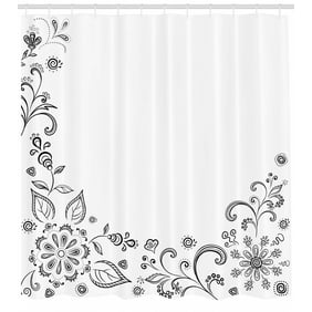 Black And White Shower Curtain Monochrome Floral Framework Herbs